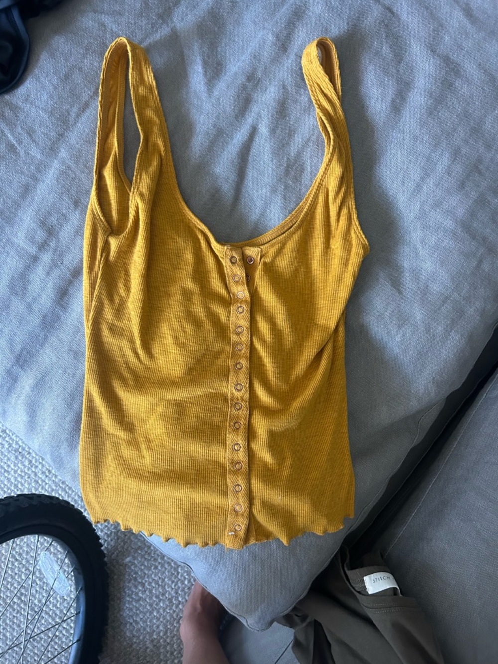 Free People Mustard Ribbed Button-Front Tank